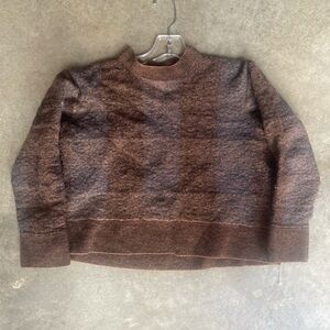RARE TRENDY PLAID FUZZY BROWN UNIQLO CROP TOP OVERSIZED MOHAIR SWEATER